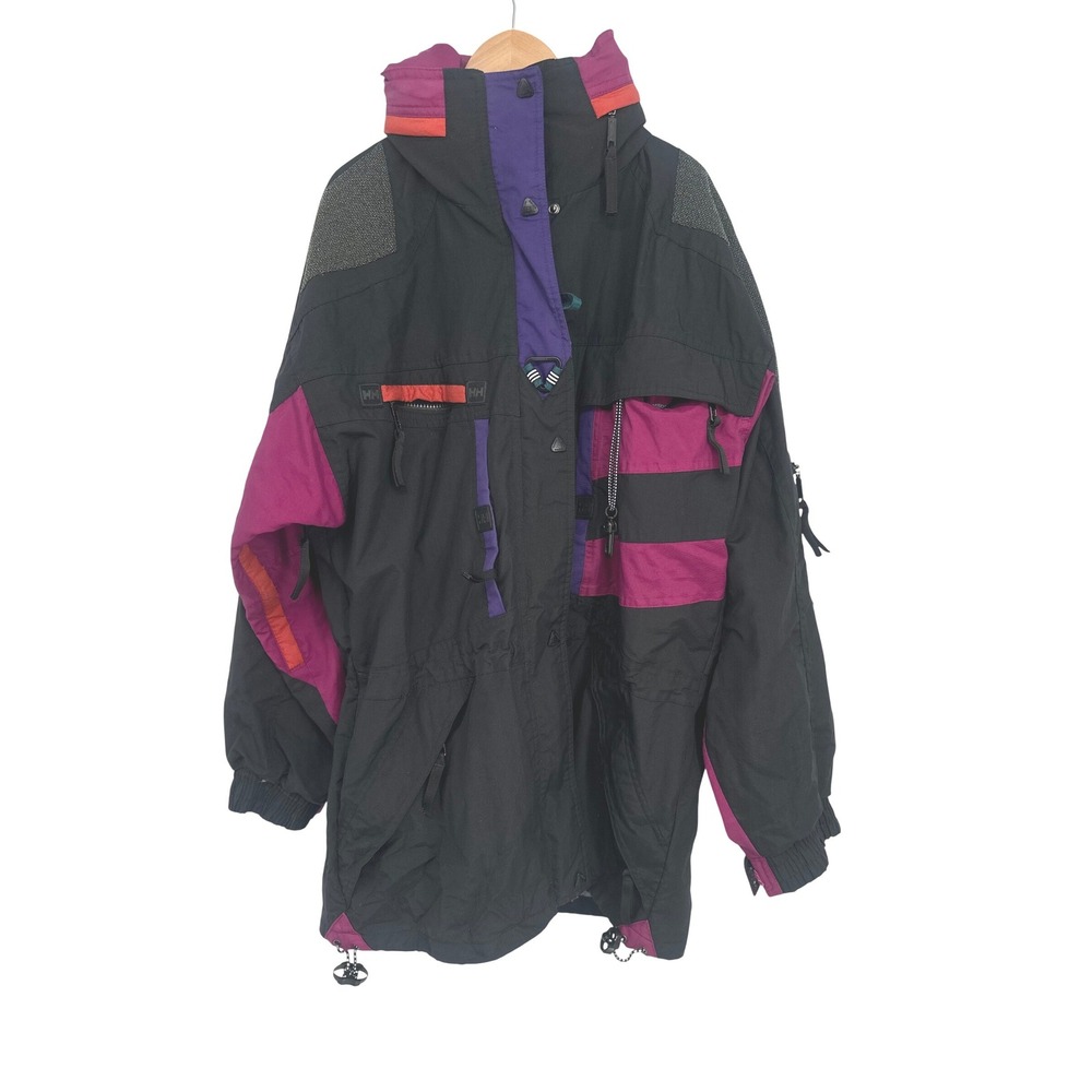 Helly Hansen Equipe Ski Jacket Mens XL Black Pink Vintage 90s Colorblock Parka